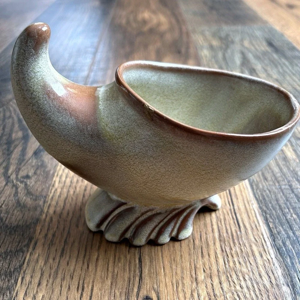 Frankoma Pottery 575 Footed Vase Brown Tan Green Glaze Vintage Decor